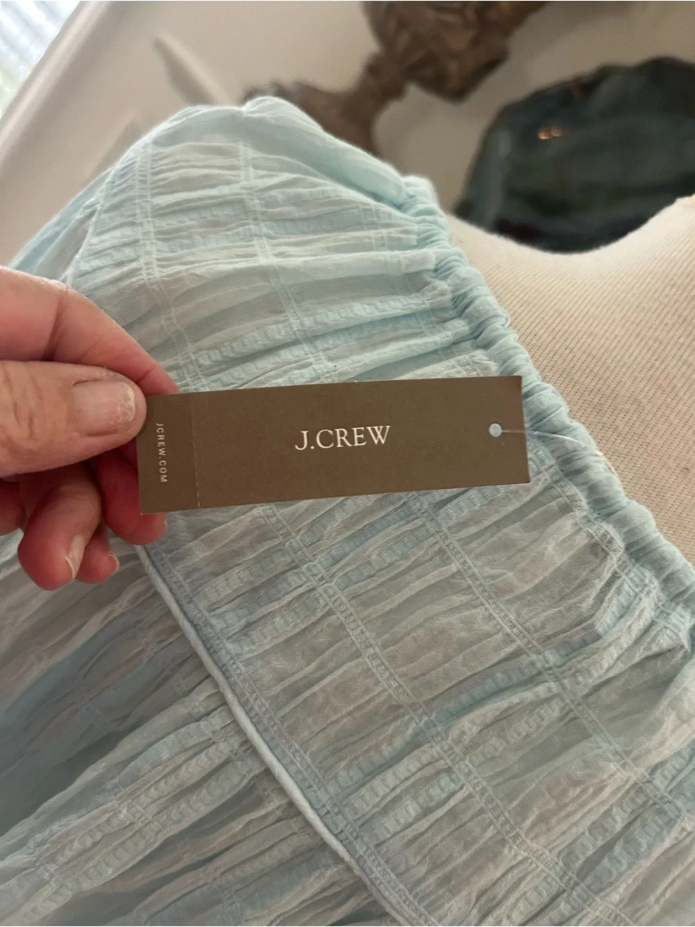 J. Crew Light Aqua Tie-Front Seersucker Popover