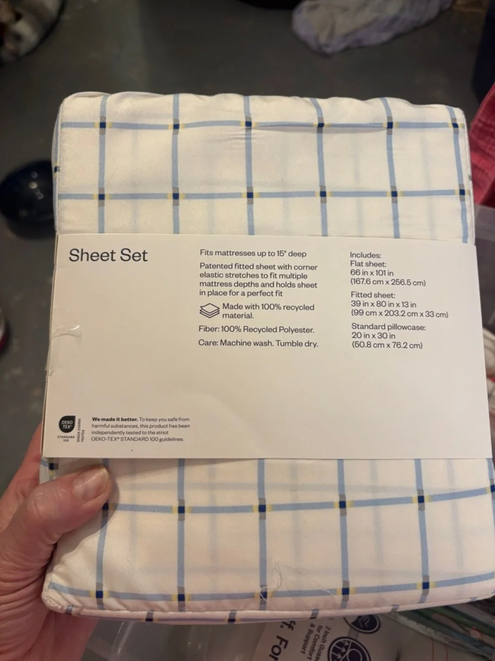 Room Essentials White Microfiber Sheet Set with Light Blue and Yellow Plaid