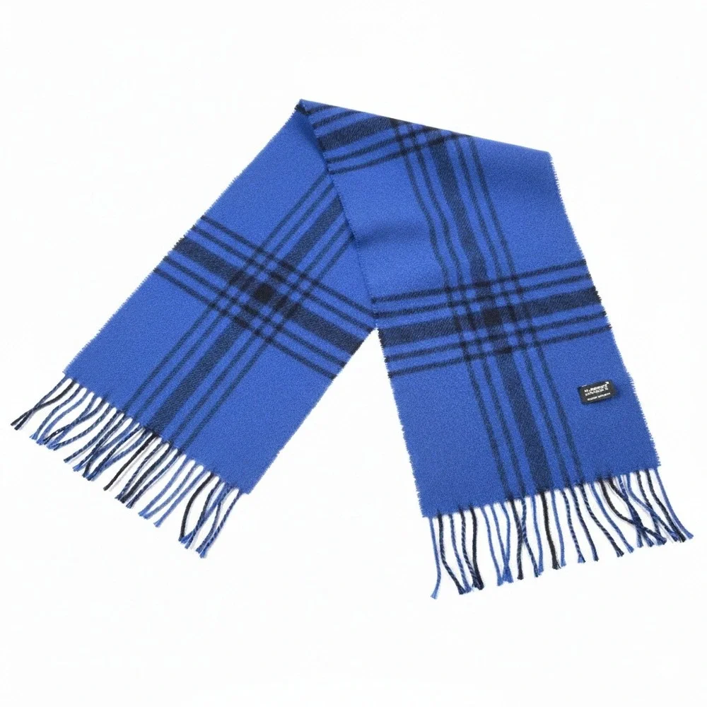IL MORO FIRENZE Scarf Blue Plaid Cashmere Wool Blend‎ Made in Italy Luxury Soft