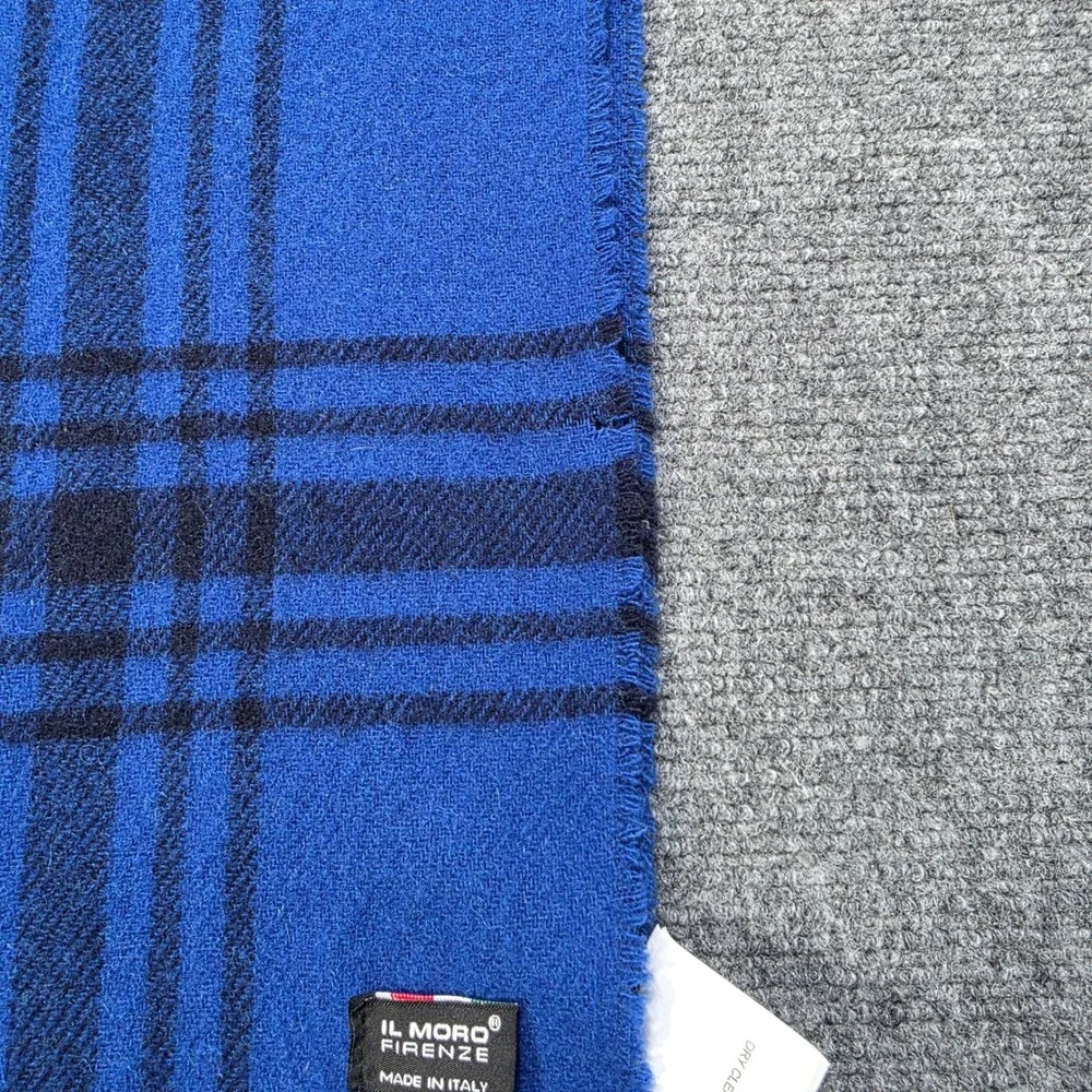 IL MORO FIRENZE Scarf Blue Plaid Cashmere Wool Blend‎ Made in Italy Luxury Soft