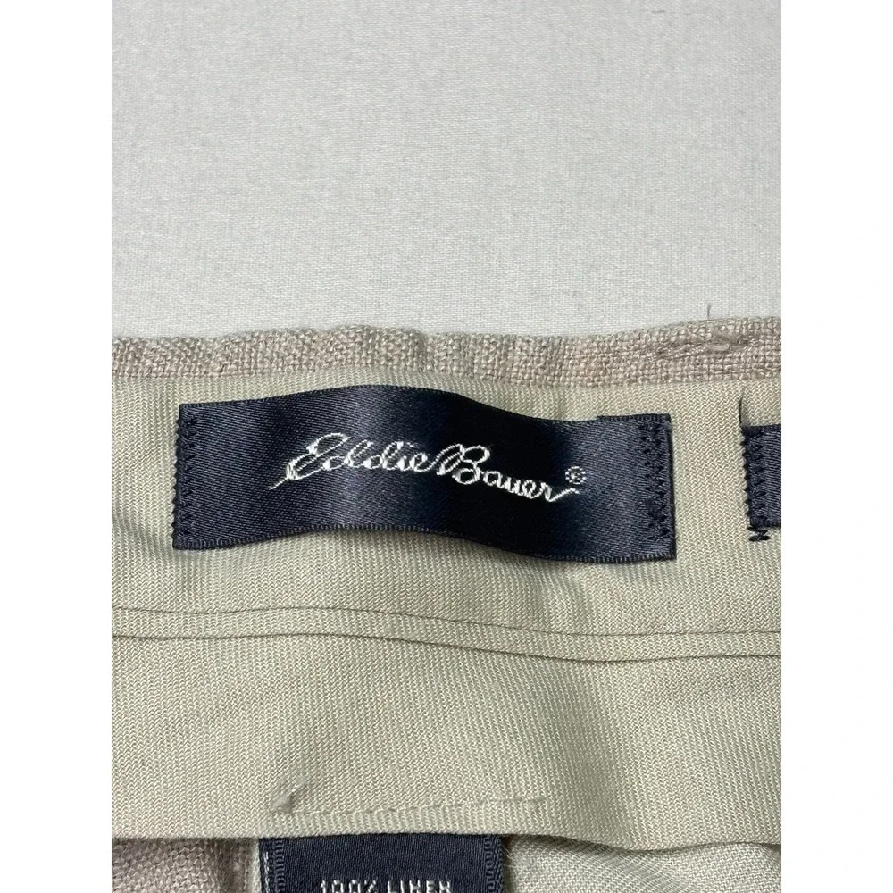 Eddie Bauer Mens 35x32 100% Belgian Linen Pleated Cuffed Pants Oatmeal Beige