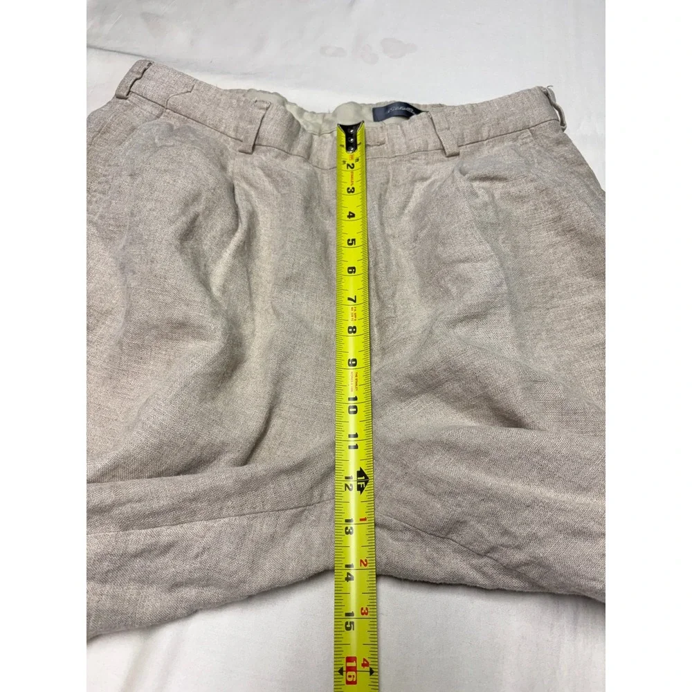 Eddie Bauer Mens 35x32 100% Belgian Linen Pleated Cuffed Pants Oatmeal Beige
