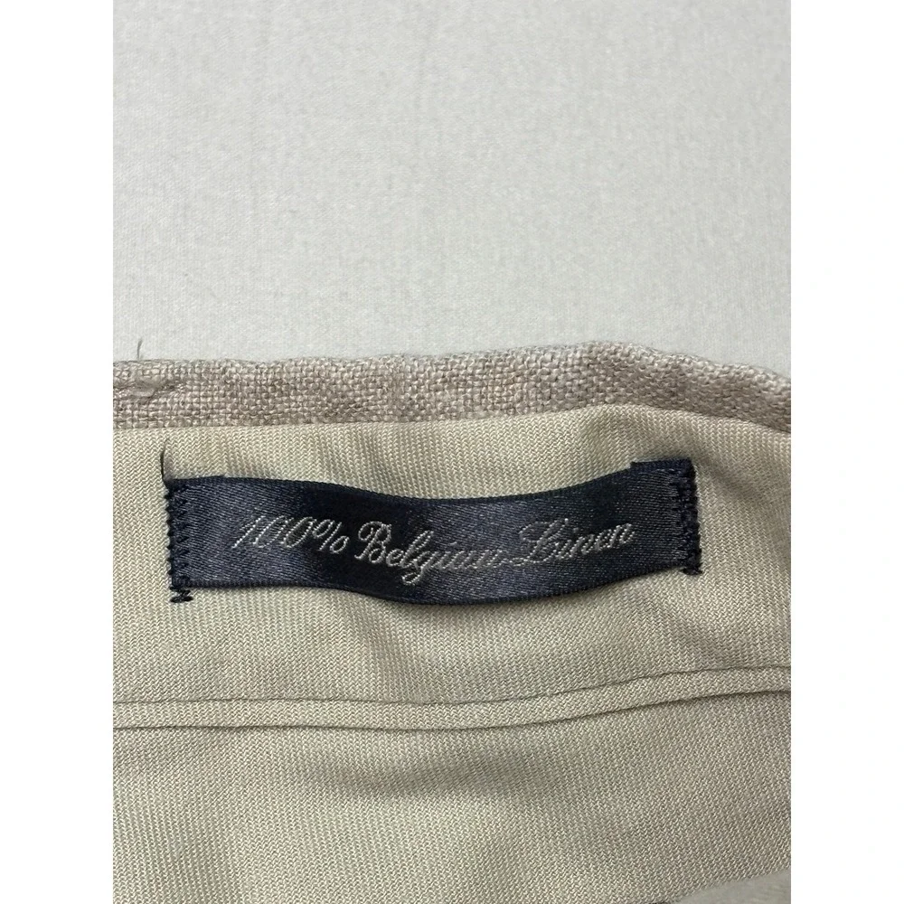 Eddie Bauer Mens 35x32 100% Belgian Linen Pleated Cuffed Pants Oatmeal Beige