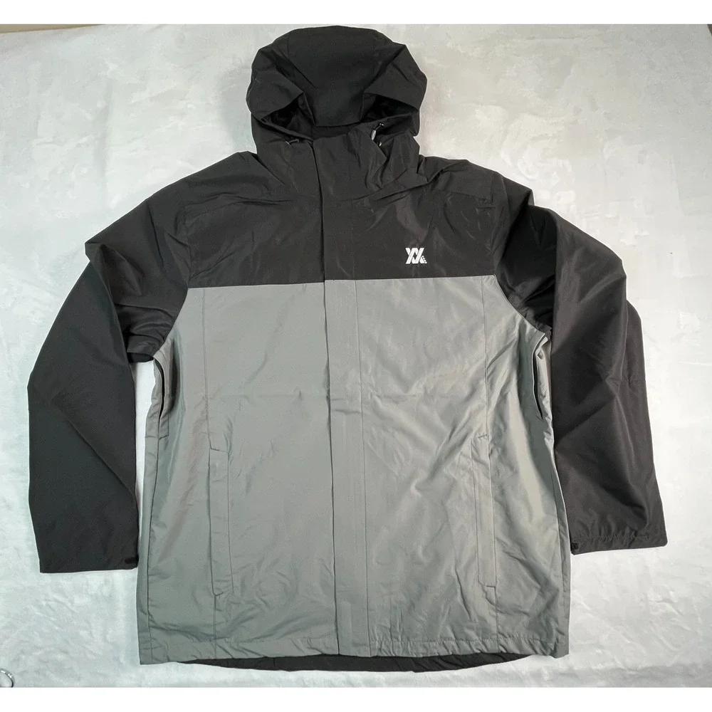 NWT‎ DIXXON Mens 2XL Tech Jacket Gray Hooded Rain Windbreaker Zippered Pockets