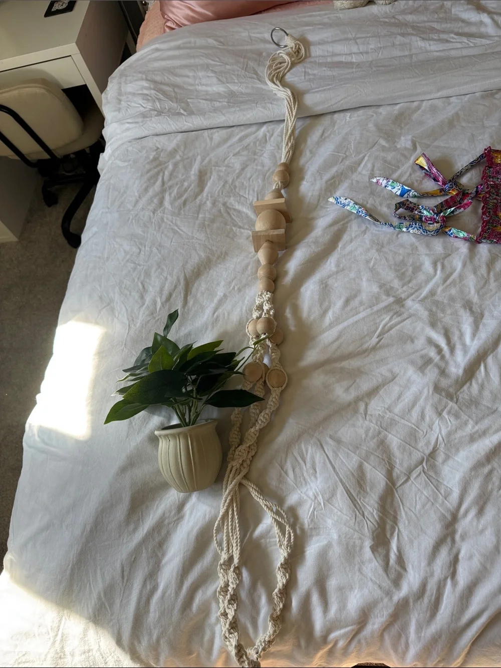 IKEA White Arched Wall Mirror with Hanging Macrame Plant Holder comes with plant