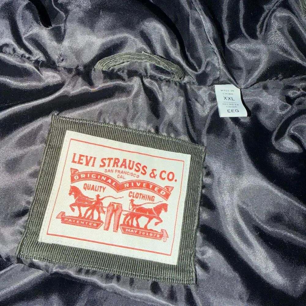 Levi’s Men’s Quilted Hooded Jacket olive Green Zip Front XXL