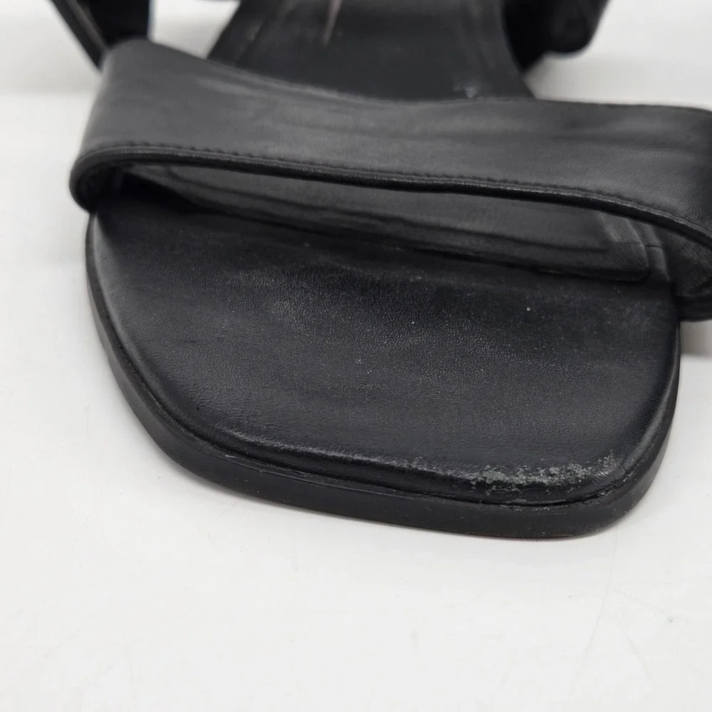 Ecco Danish Design Black Leather Wide Buckle Strap Block Heel Sandals 38 / 7