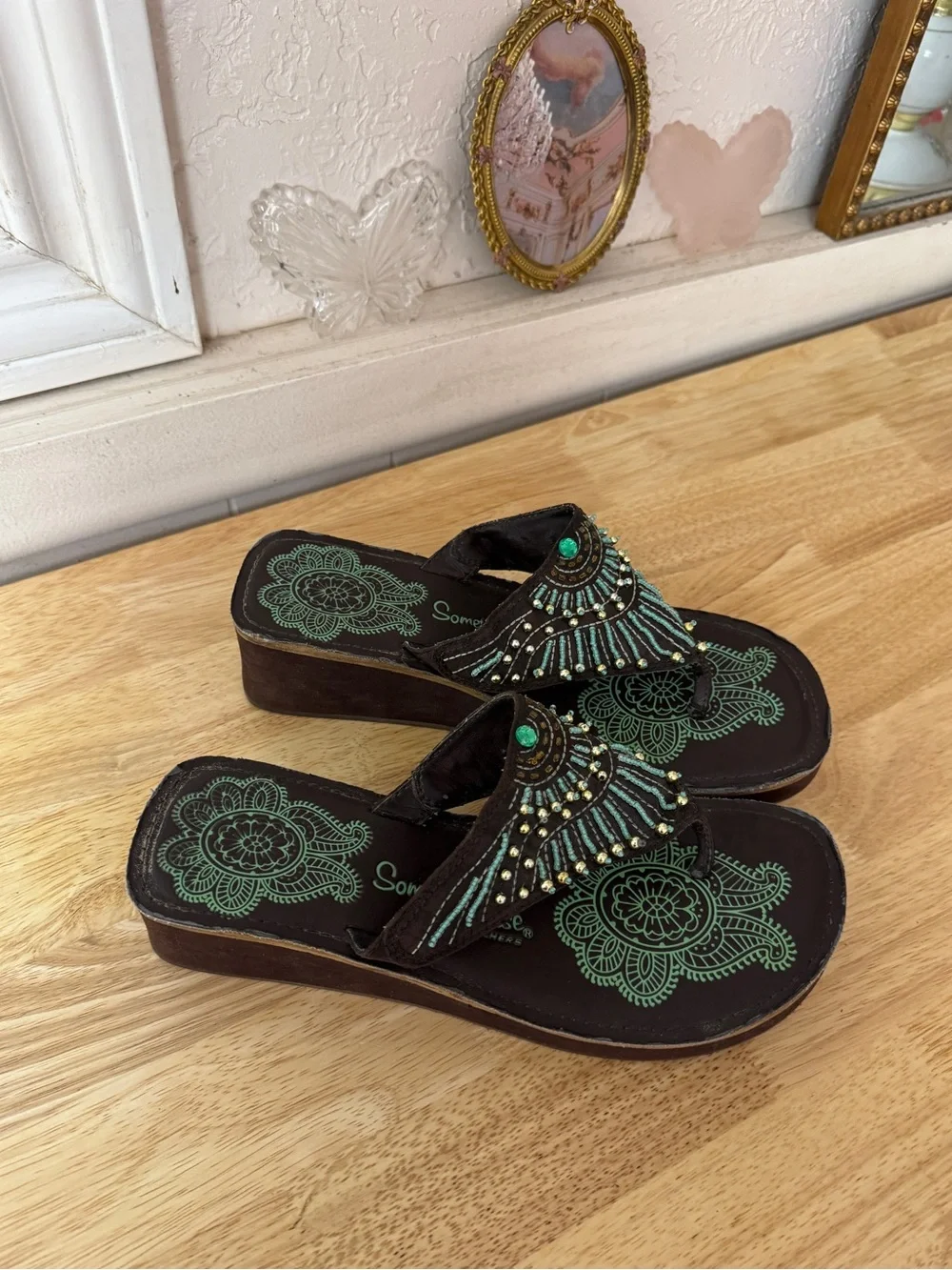 2000s Skechers Embellished Platform Flip Flops Size 8 Y2K Boho Festival Sandals