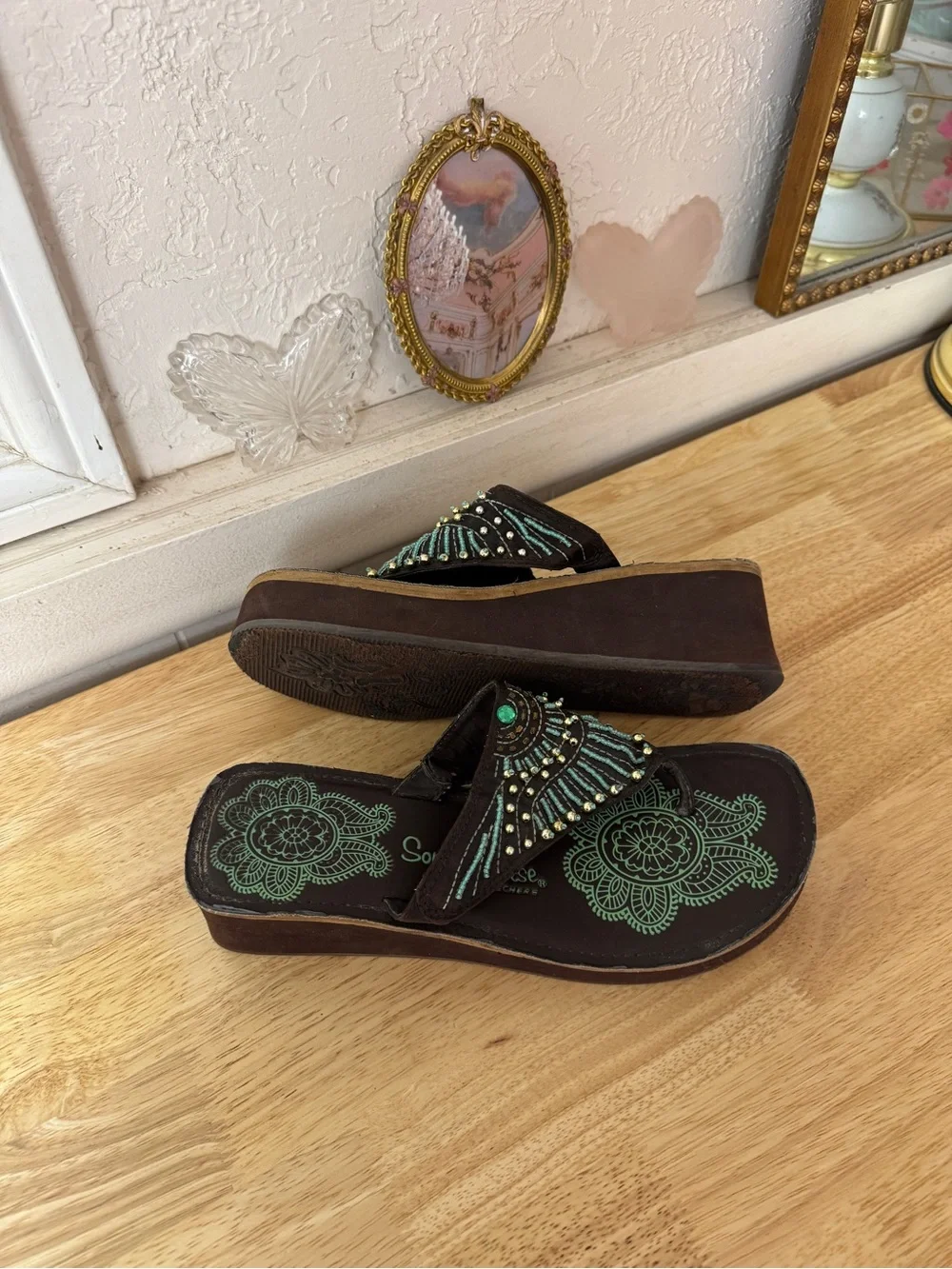 2000s Skechers Embellished Platform Flip Flops Size 8 Y2K Boho Festival Sandals