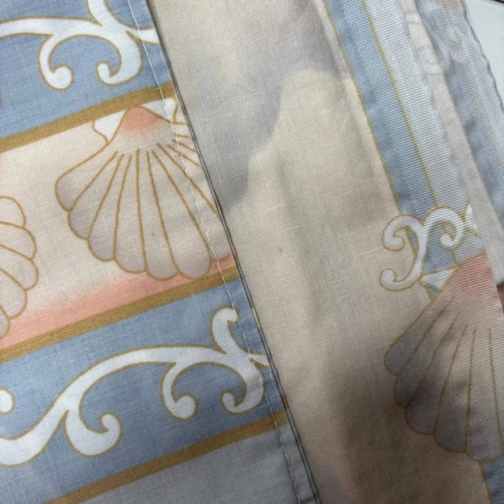 Vintage Coastal Shell Striped Flat Sheet Pastel Peach Blue 90x100 Queen 80s 90s‎