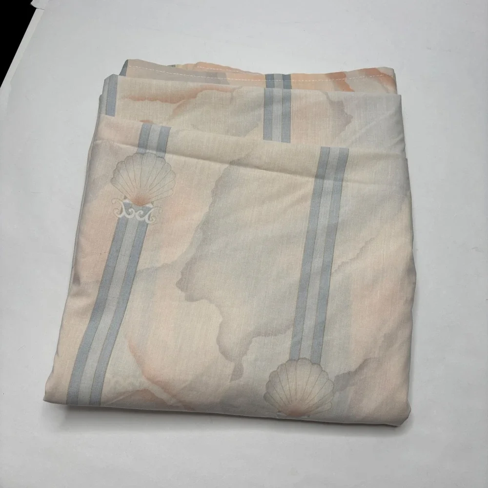 Vintage Coastal Shell Striped Flat Sheet Pastel Peach Blue 90x100 Queen 80s 90s‎