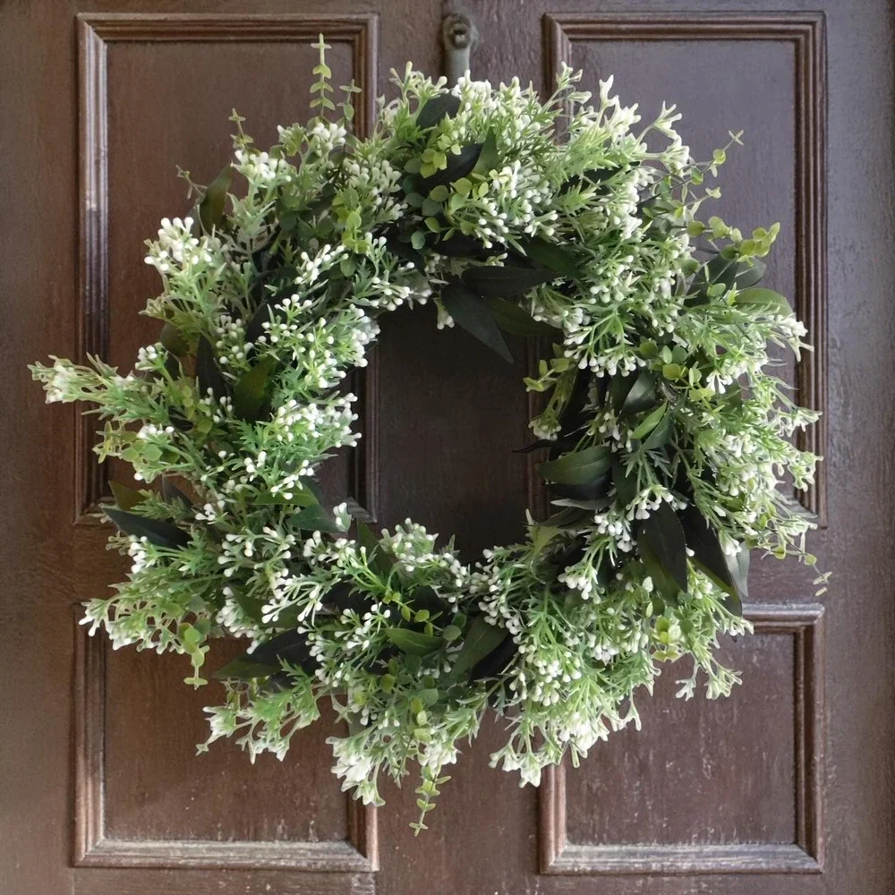 Neutral Greenery‎ Wreath with Spring Summer Dusty Miller Housewarming Gift
