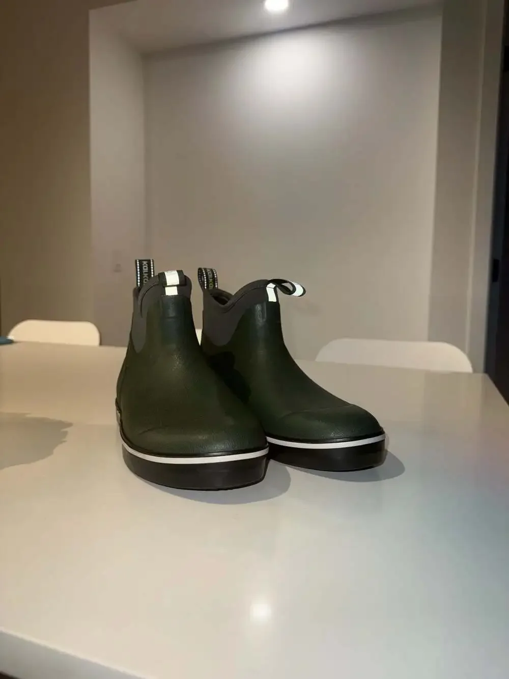 KALKAL Men's Waterproof Ankle Deck Boots, Green Rubber Fishing Boots
