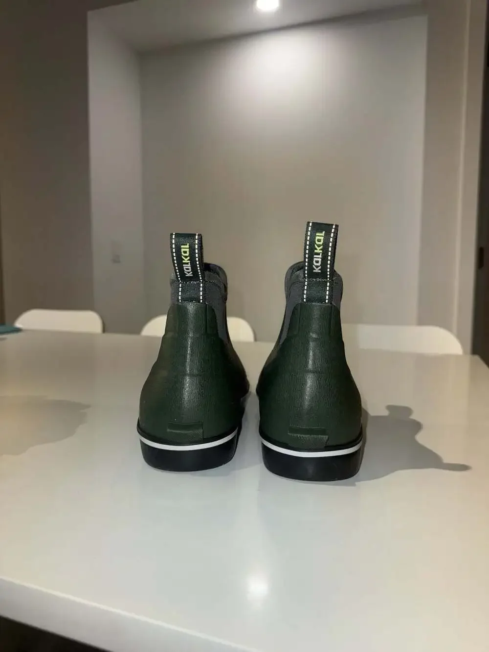 KALKAL Men's Waterproof Ankle Deck Boots, Green Rubber Fishing Boots