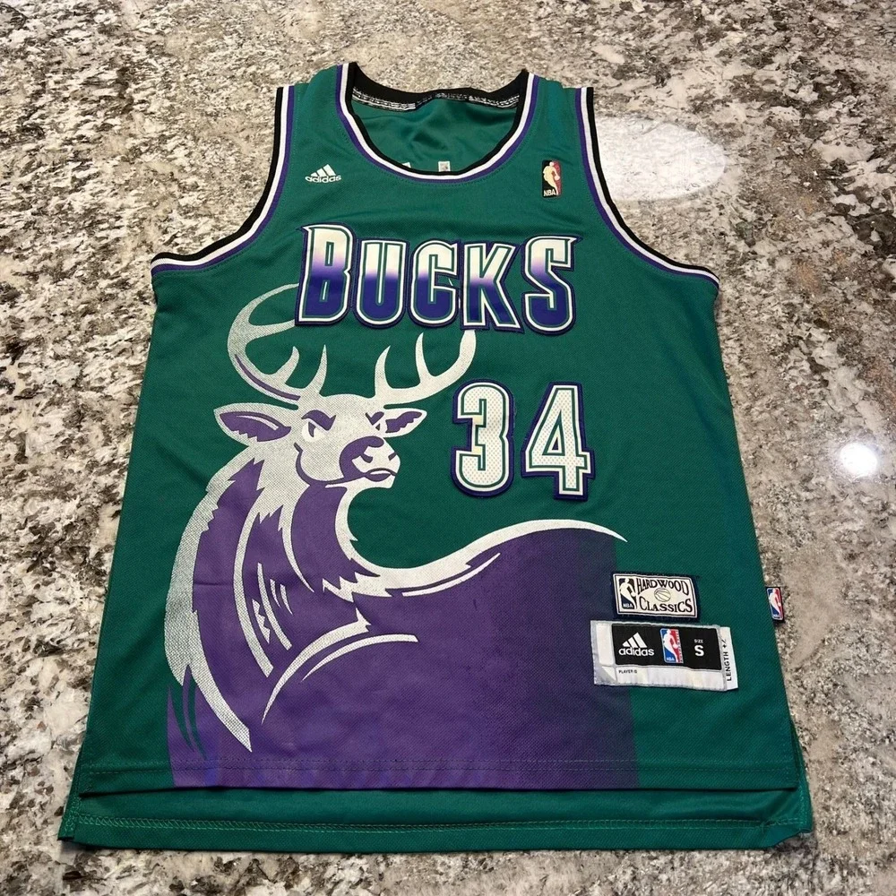 Vintage 1990s Ray Allen Milwaukee Bucks Adidas Hardwood Classics NBA Jersey S