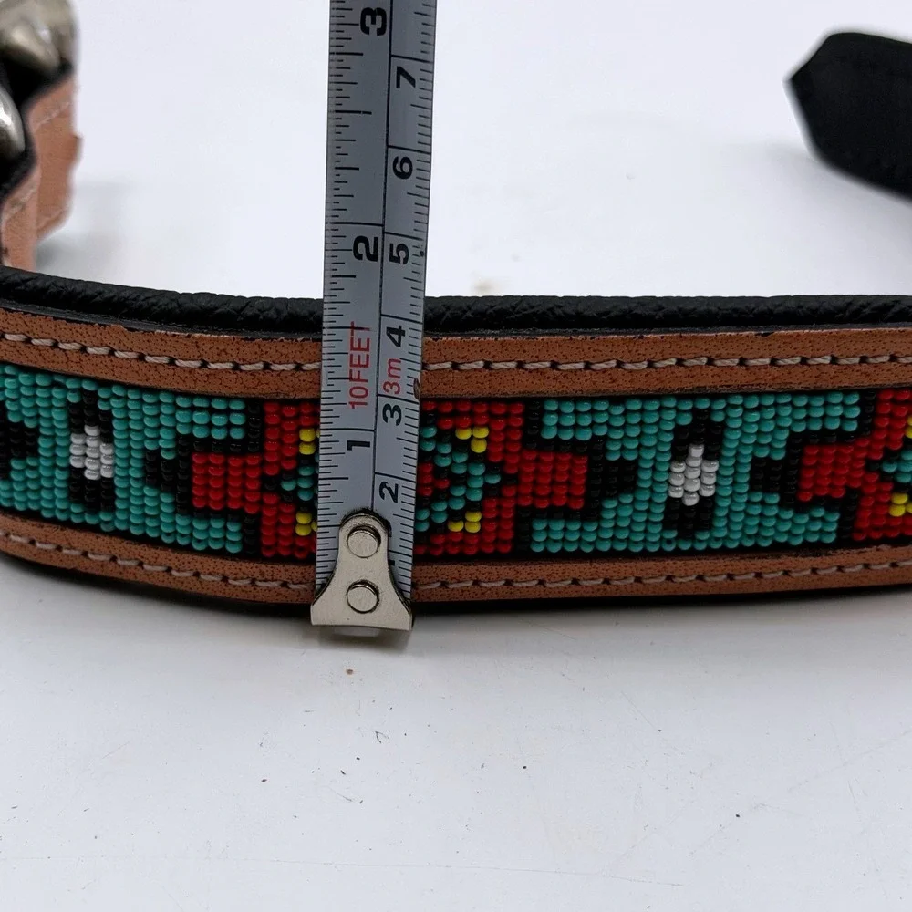 Myra Poppy of the Plains Beaded Leather Dog Collar Turquoise Western Small