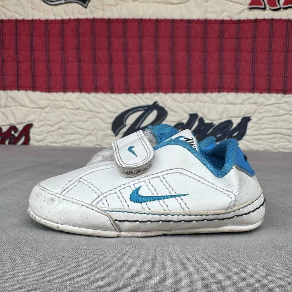 Size‎ 4c - Nike Waffle Crib Shoes Soft Leather Unisex White Blue Infant Baby