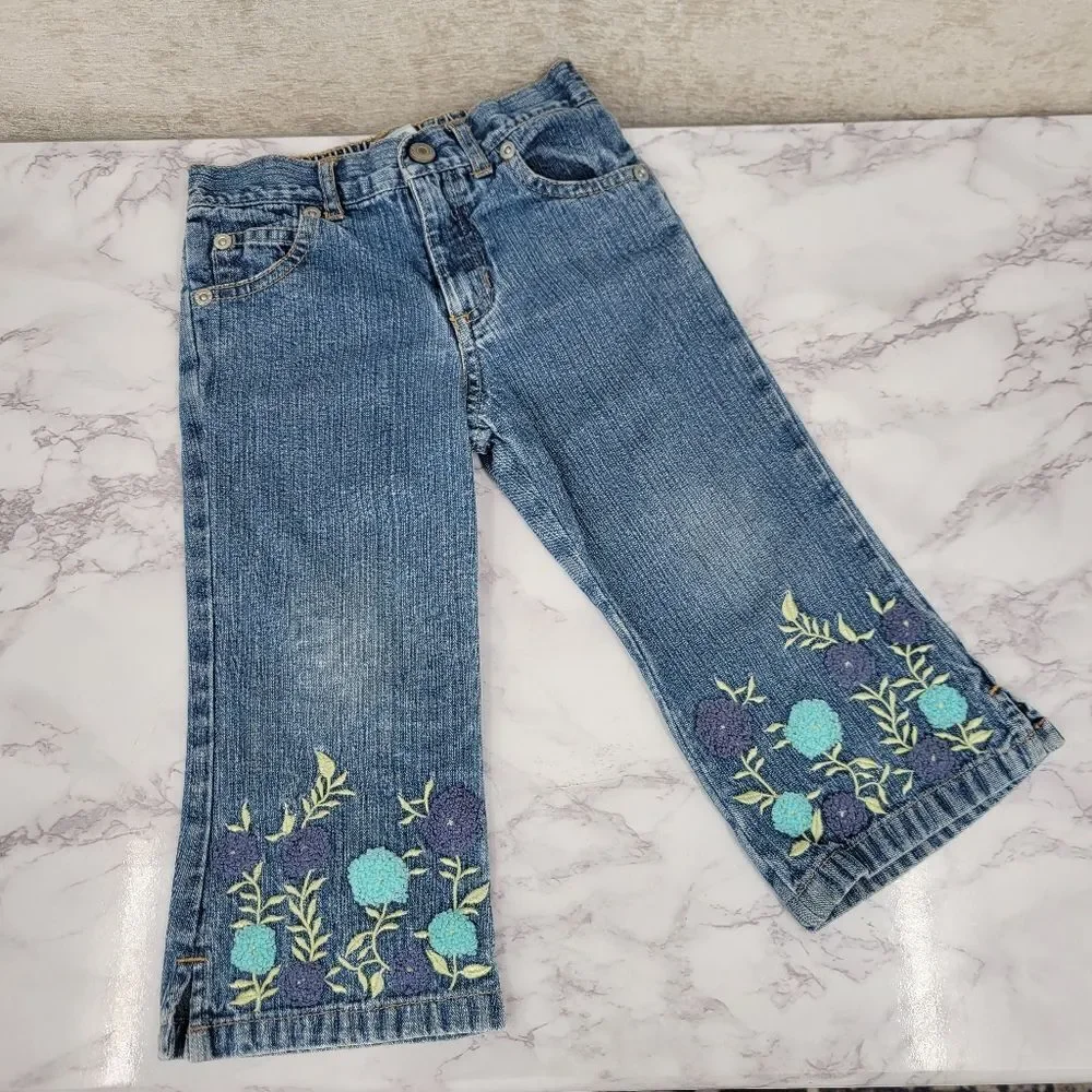 Old Navy + Children's Place Y2K Girls Denim Jeans with Embroidered Design Lot