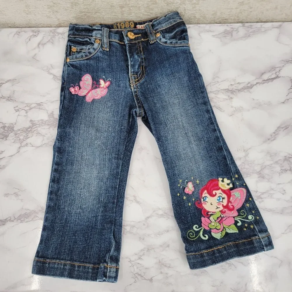 Old Navy + Children's Place Y2K Girls Denim Jeans with Embroidered Design Lot