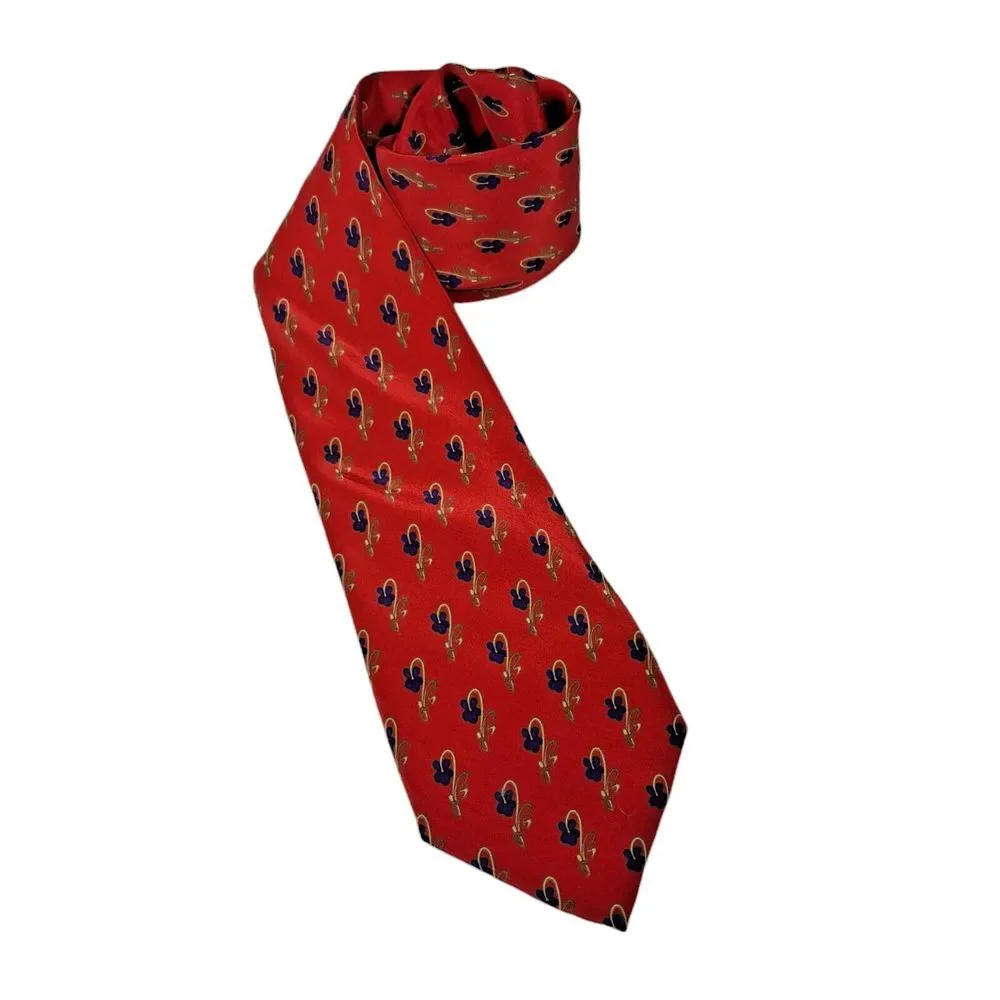 Aquascutum of London Flower Print Design‎ Red Silk Tie Made in Italy Joe Merten