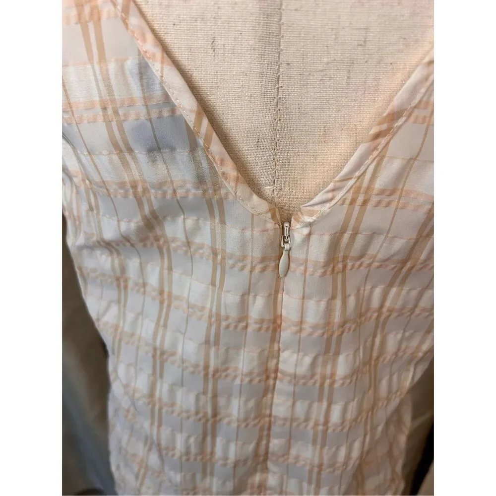 J Crew Women's V Back Puff Sleeve Textured Plaid Top Blouse Size 2 NWOT