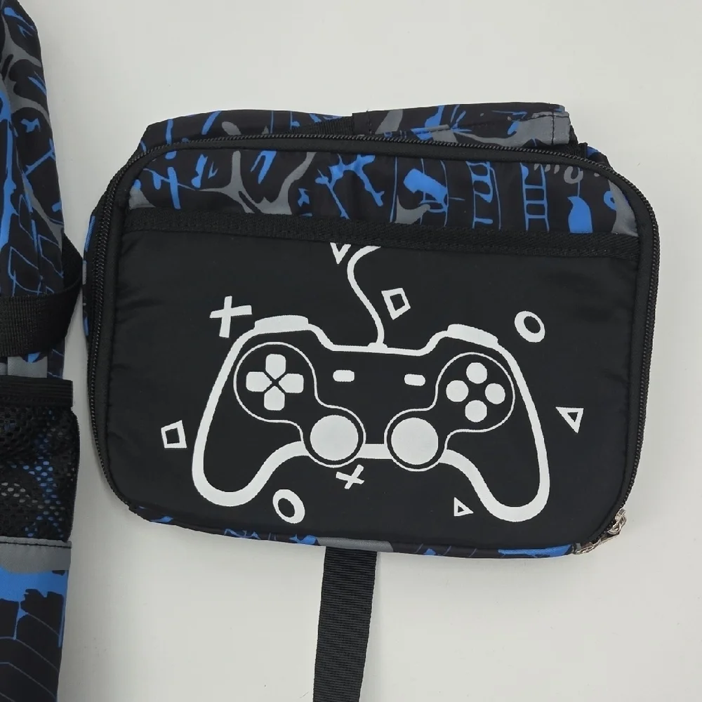 Blue and Black Gaming Backpack Set with Controller Design Glow In The Dark NWOT