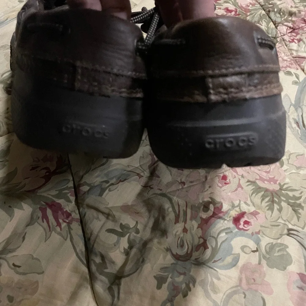 Crocs Mens Boat Shoe Clog Hybrid Dark Brown Leather Lace Up‎ Size 10