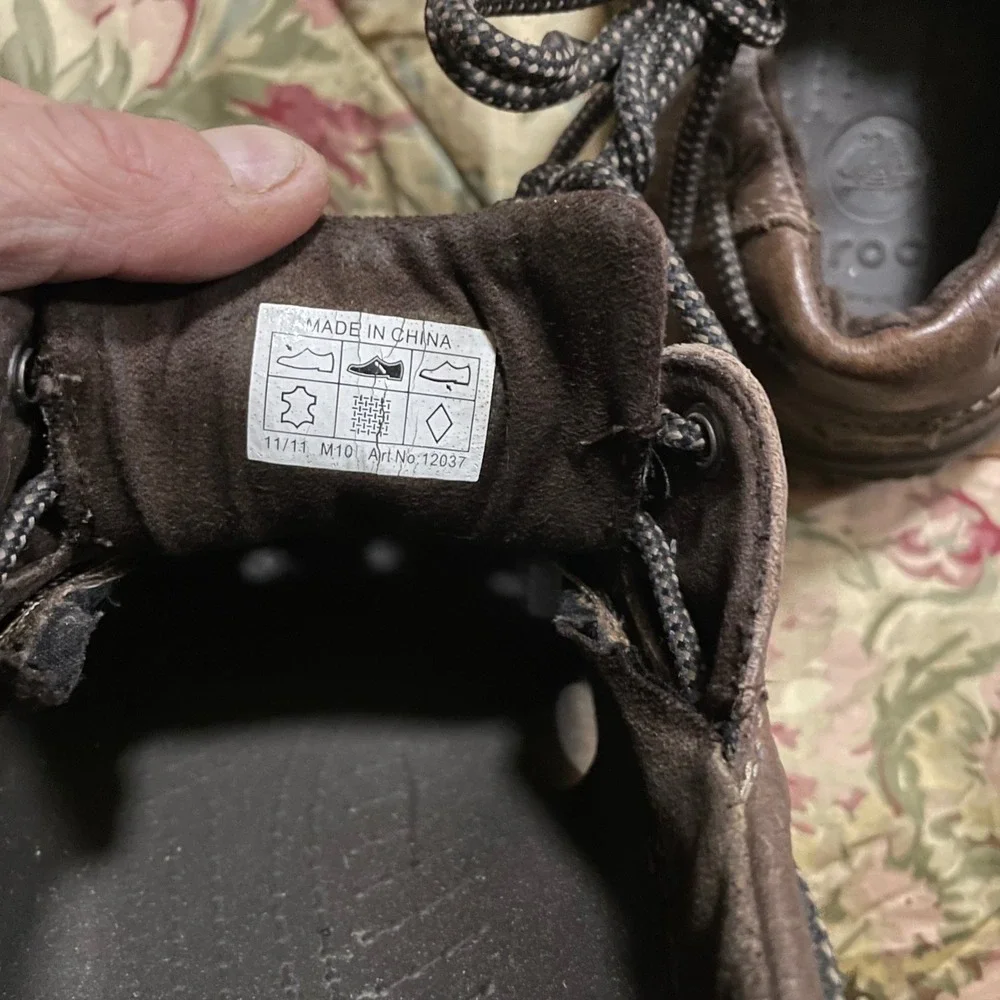 Crocs Mens Boat Shoe Clog Hybrid Dark Brown Leather Lace Up‎ Size 10