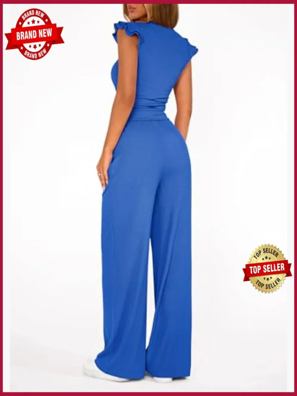 Cap Sleeve Crop Top and Wide Leg Pants Matching Set Summer Vacation