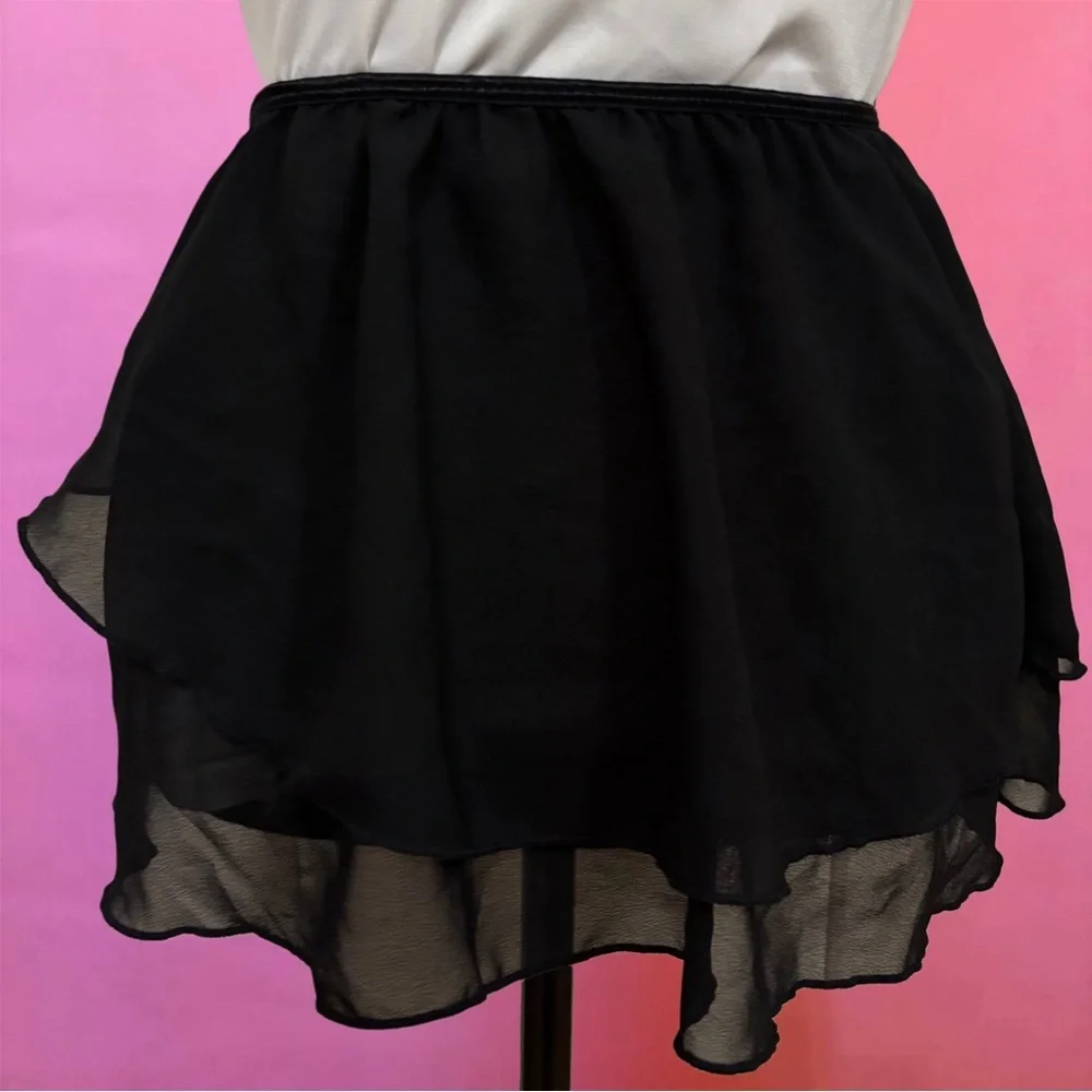 Freestyle Danskin Black Chiffon Dance Ballet Tutu Skirt with Bow - 10/12 Large