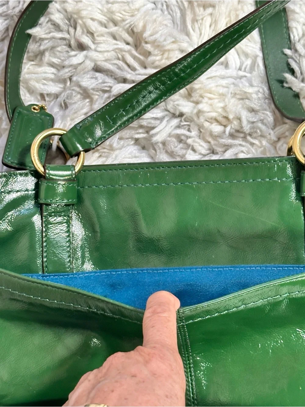 Coach Glossy Green Leather Tote with Gold Turnlock F14022