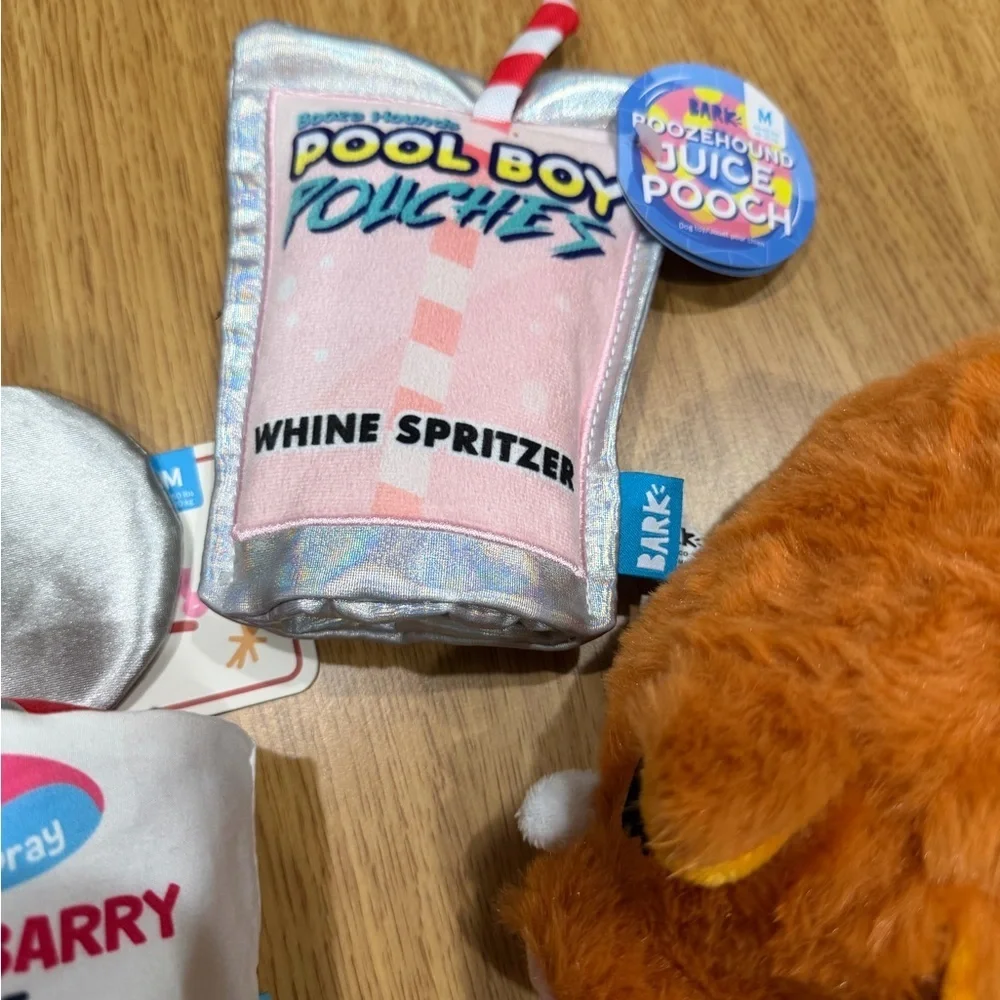 BarkBox Dog Toy Bundle Wine Spritzer Pool Boy + Canned Barky Sauce + Plush Boar