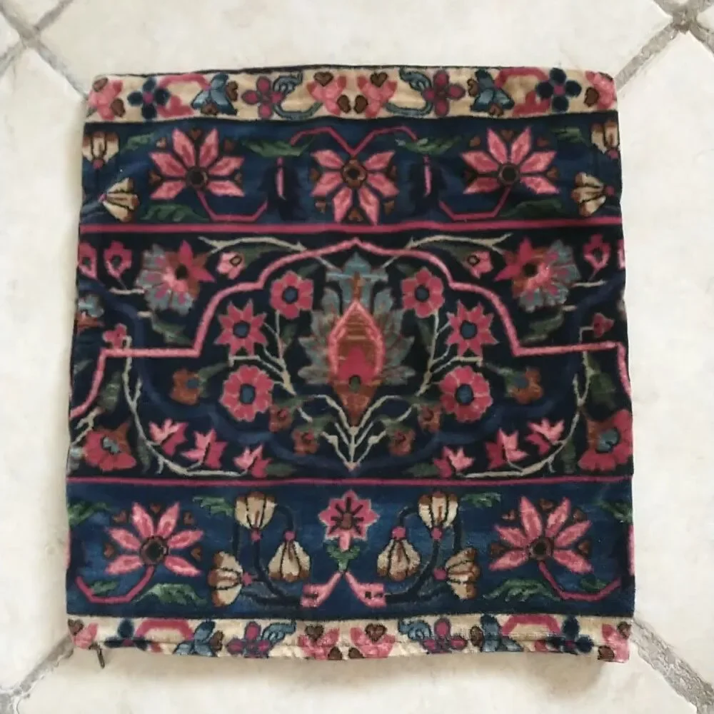 Vtg Ralph Lauren Pillow Blue Floral Corduroy Cotton USA Square 14x14