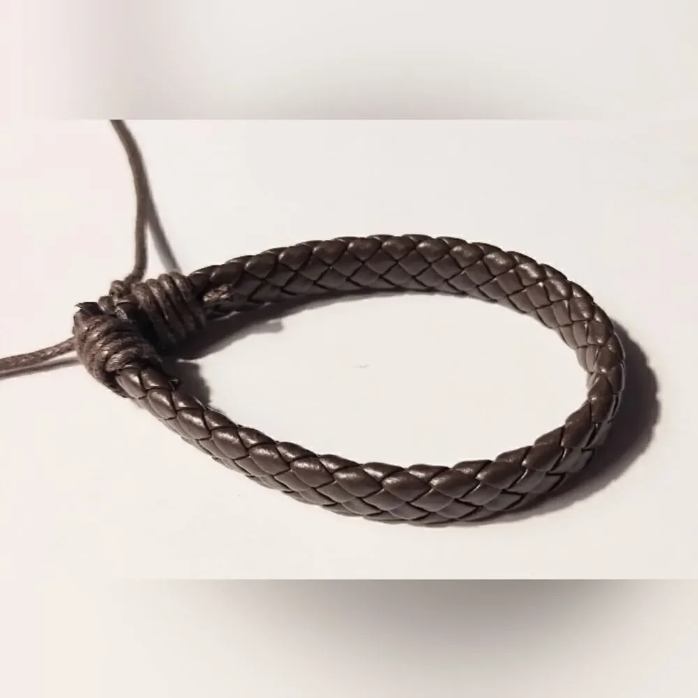 Men's leather‎ bracelet braided brown new d65