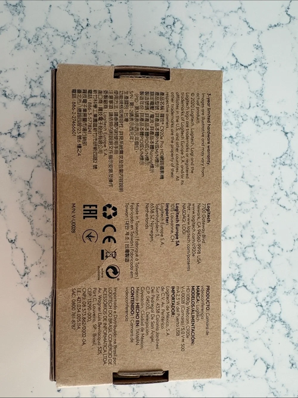 Logitech c920e packaging