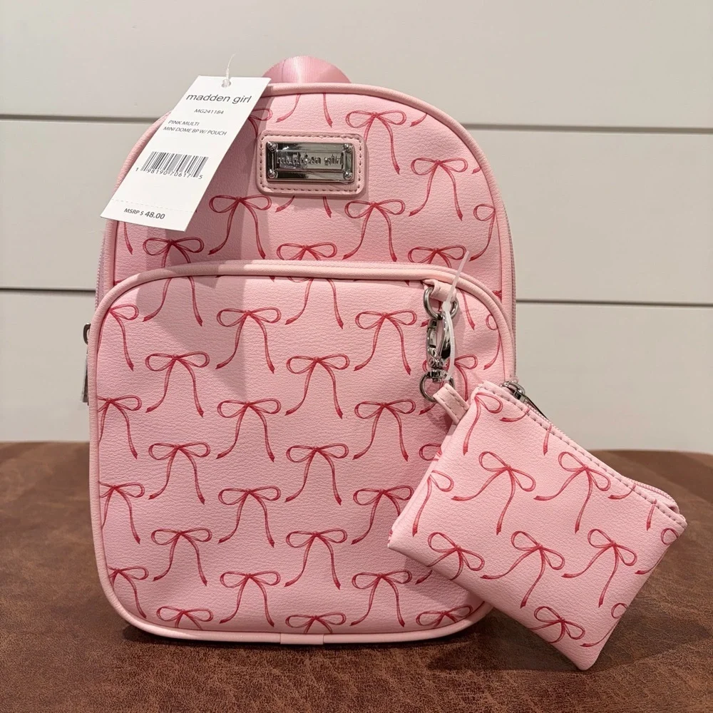 Madden Girl Pink Bow Mini Backpack Y2K Coquette NWT w/ Pouch Travel School