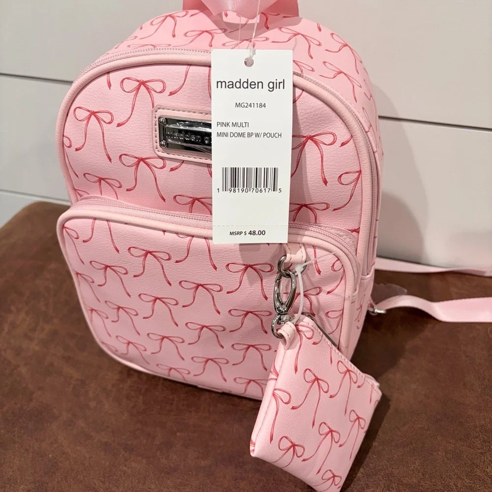 Madden Girl Pink Bow Mini Backpack Y2K Coquette NWT w/ Pouch Travel School