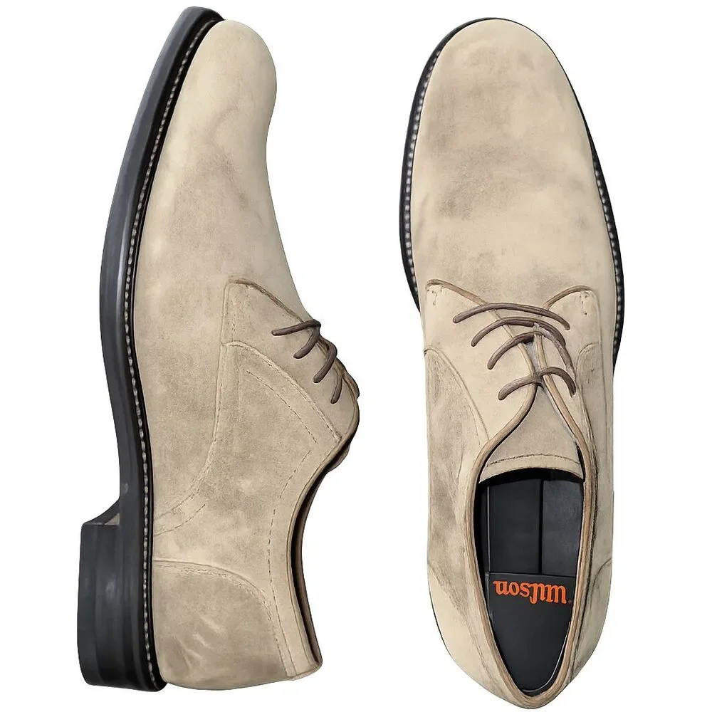John Varvatos Tan Suede Derby Shoes Lace Up Almond Toe Dress Smart Casual Men 10