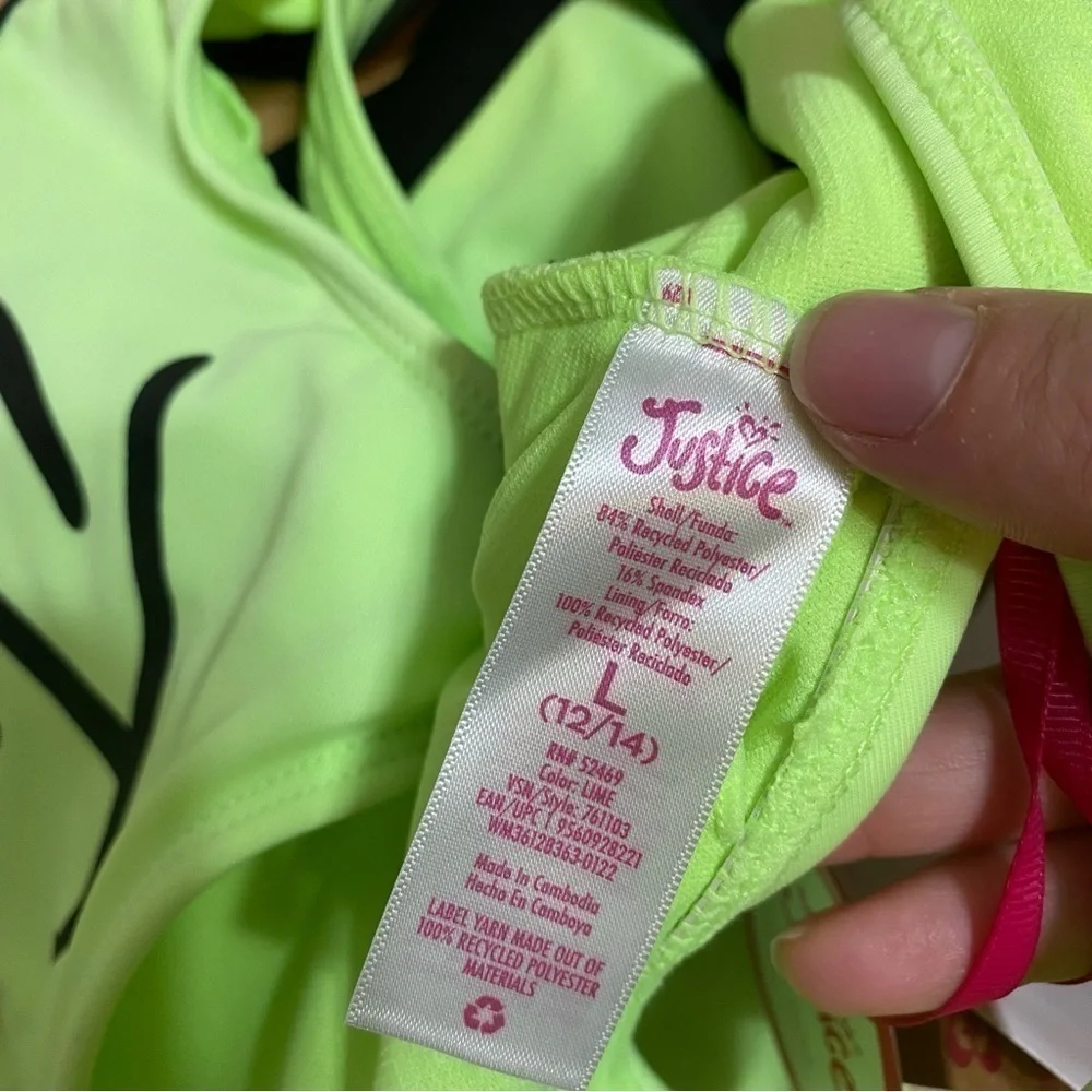 Justice Bikini Swim Suit NWT Large 12/14 Green Two Piece Bathing Kids Youth