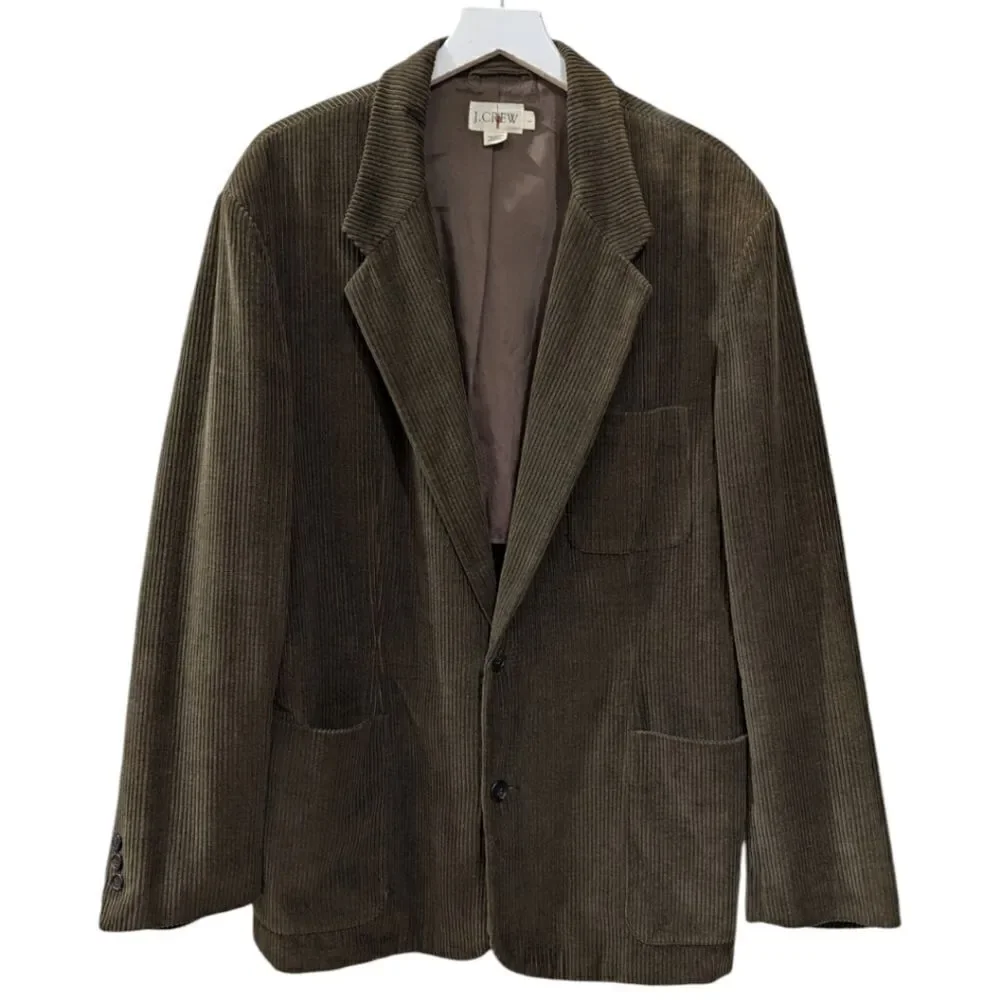 Vintage 90s J. Crew Mens L Olive Green 100% Cotton Corduroy Two Button Sportcoat