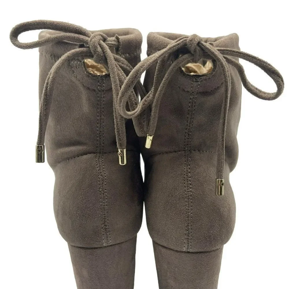 New Directions Hollis‎ Stretch Tie Sock Booties Heels Taupe Size 10