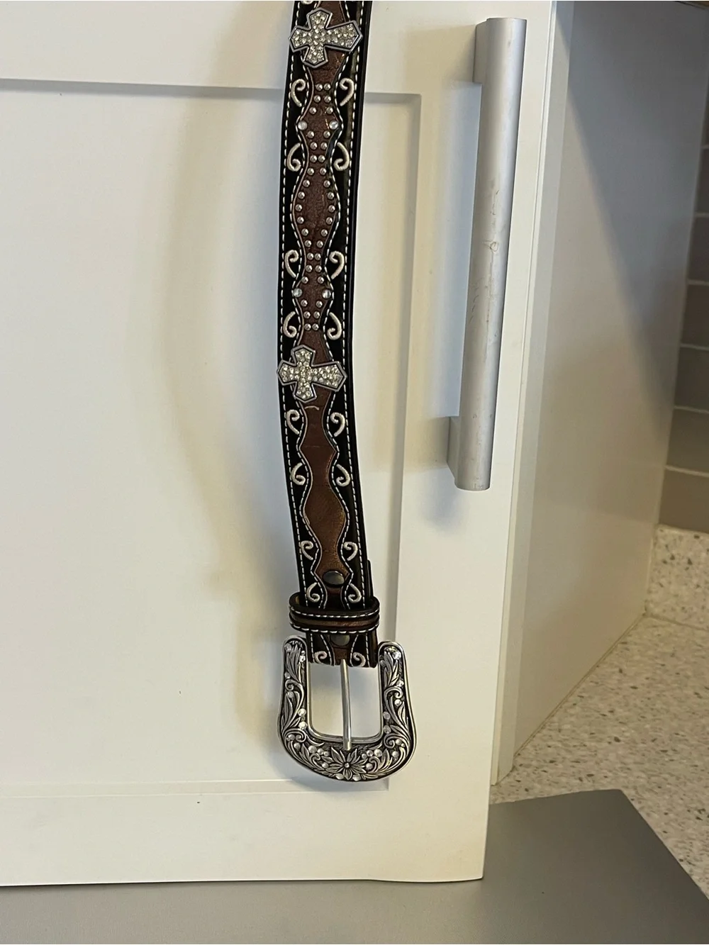 Ariat Girls Western Brown Rhinestone Studded Cross Inlay Belt A1302802 - 22