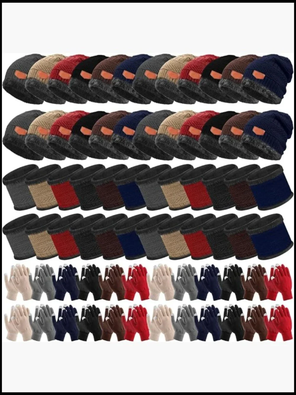 72-Piece Winter Hat Scarf Gloves Set Fleece Lined Beanie Touchscreen Gloves
