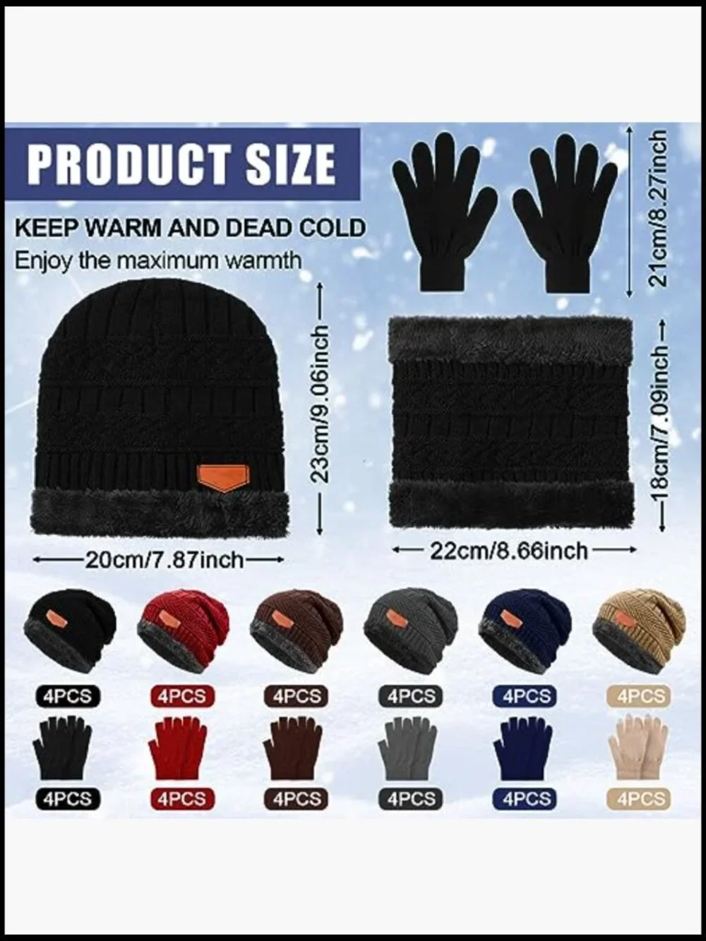 72-Piece Winter Hat Scarf Gloves Set Fleece Lined Beanie Touchscreen Gloves