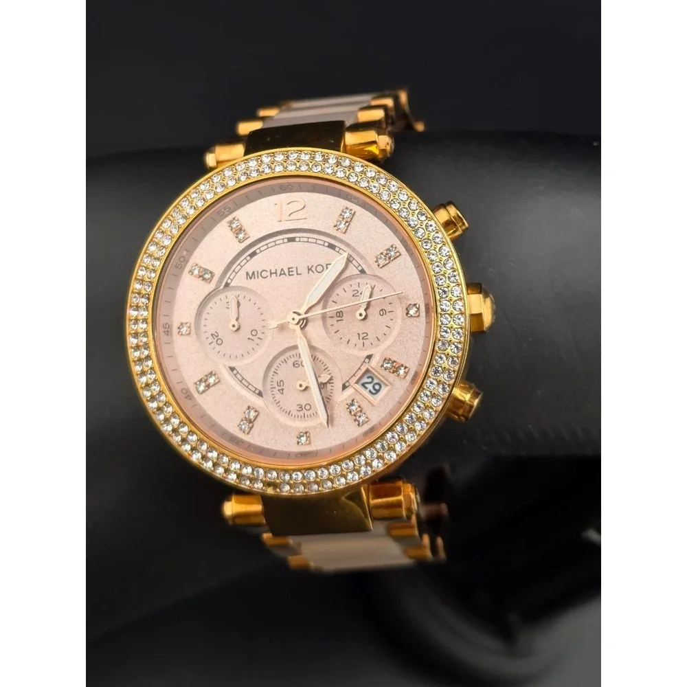 Michael Kors MK-5896‎ Parker Rose Gold Tone Blush Acetate Watch 051/012