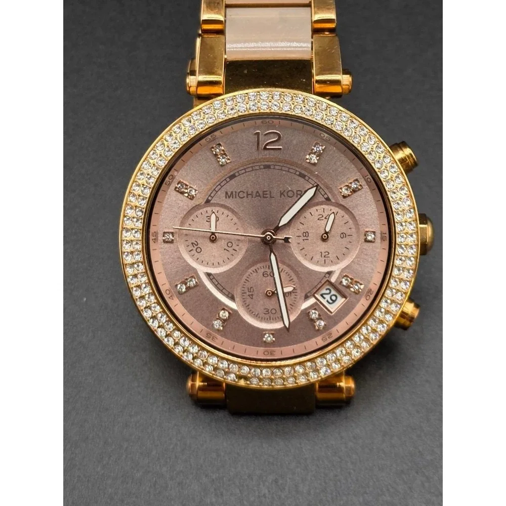 Michael Kors MK-5896‎ Parker Rose Gold Tone Blush Acetate Watch 051/012