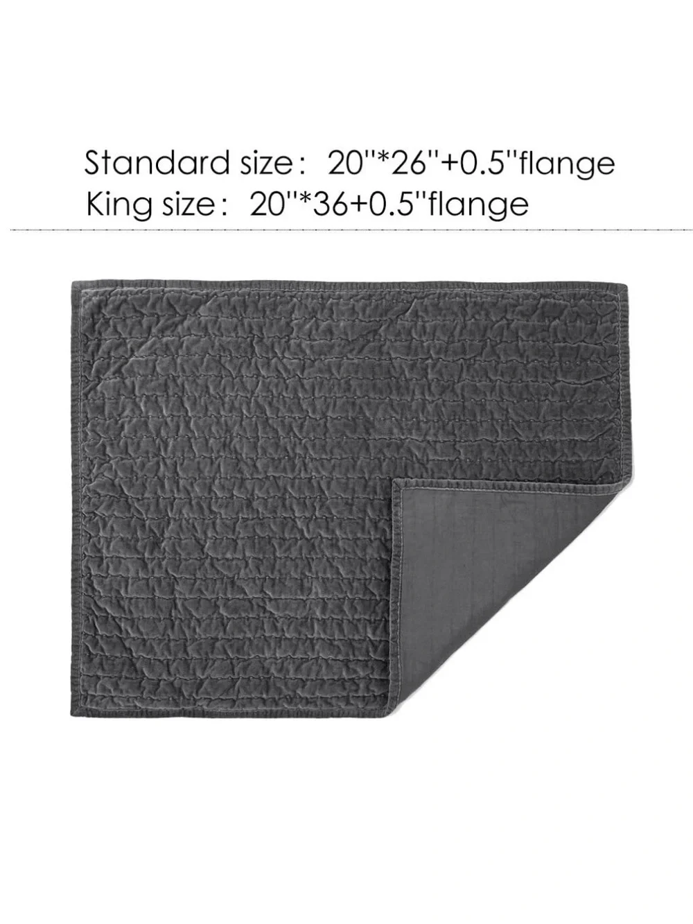Bed Pillow Sham Royal Cotton Velvet Pic-Stitch Standard 20x26” Gray (1 piece)