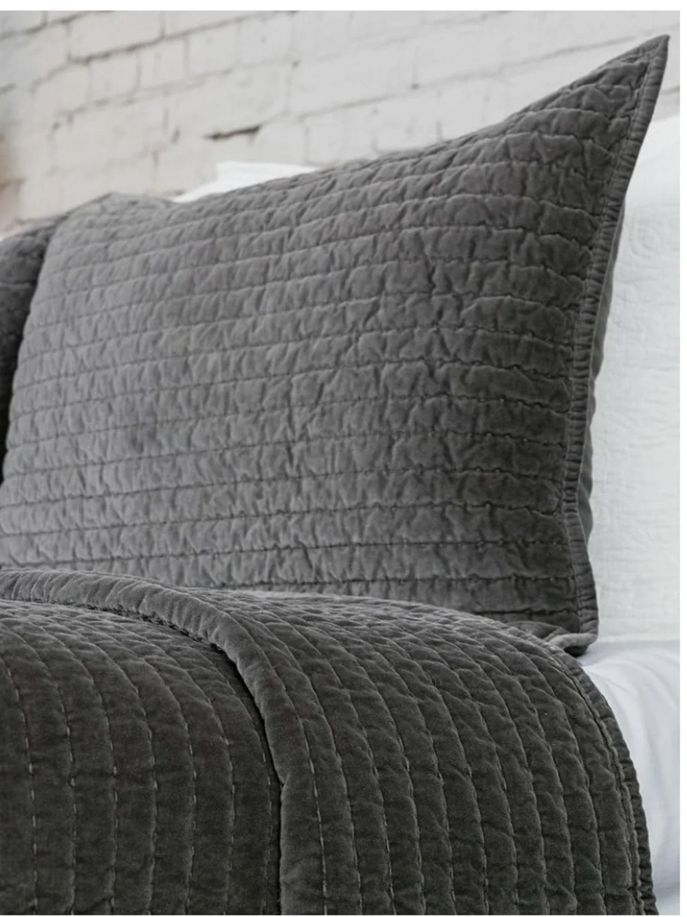 Bed Pillow Sham Royal Cotton Velvet Pic-Stitch Standard 20x26” Gray (1 piece)