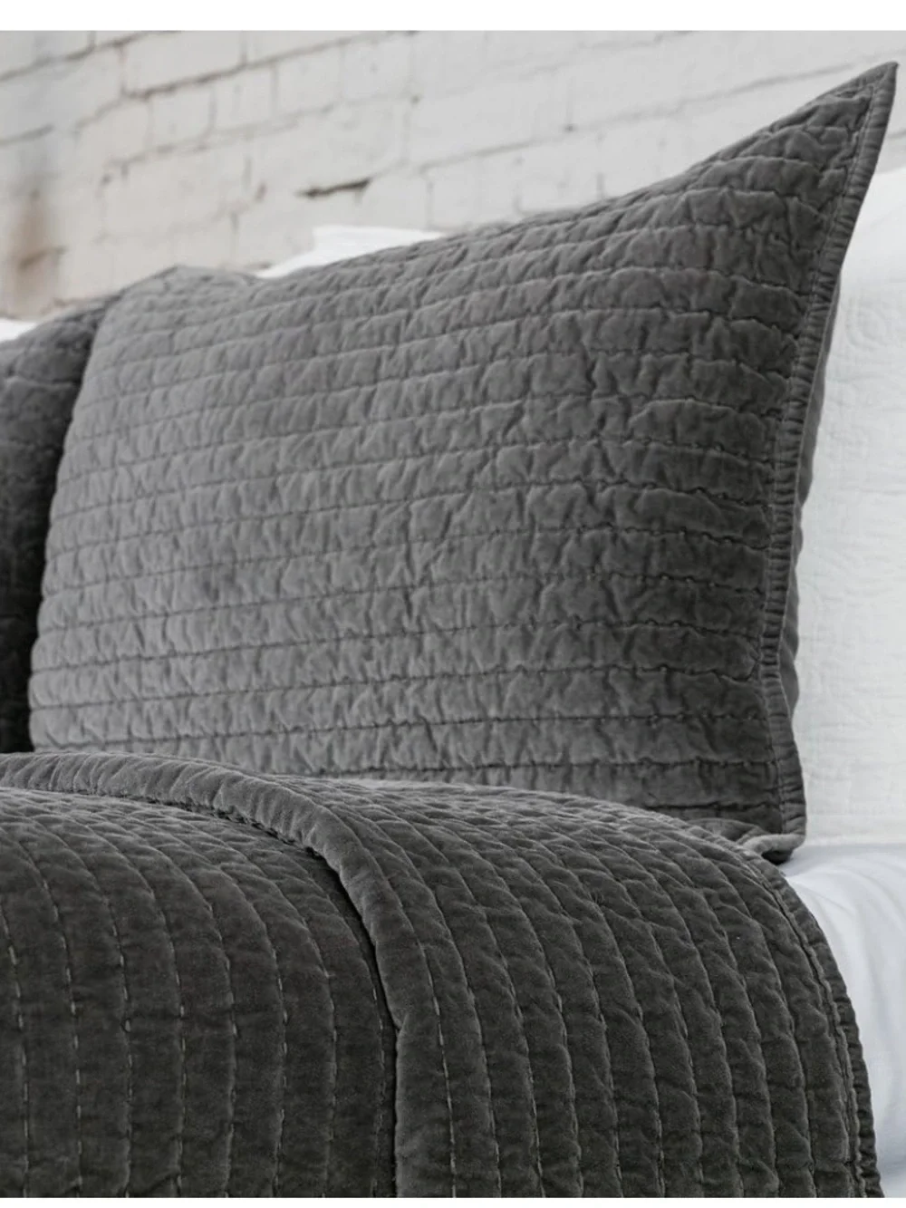 Bed Pillow Sham Royal Cotton Velvet Pic-Stitch Standard 20x26” Gray (1 piece)