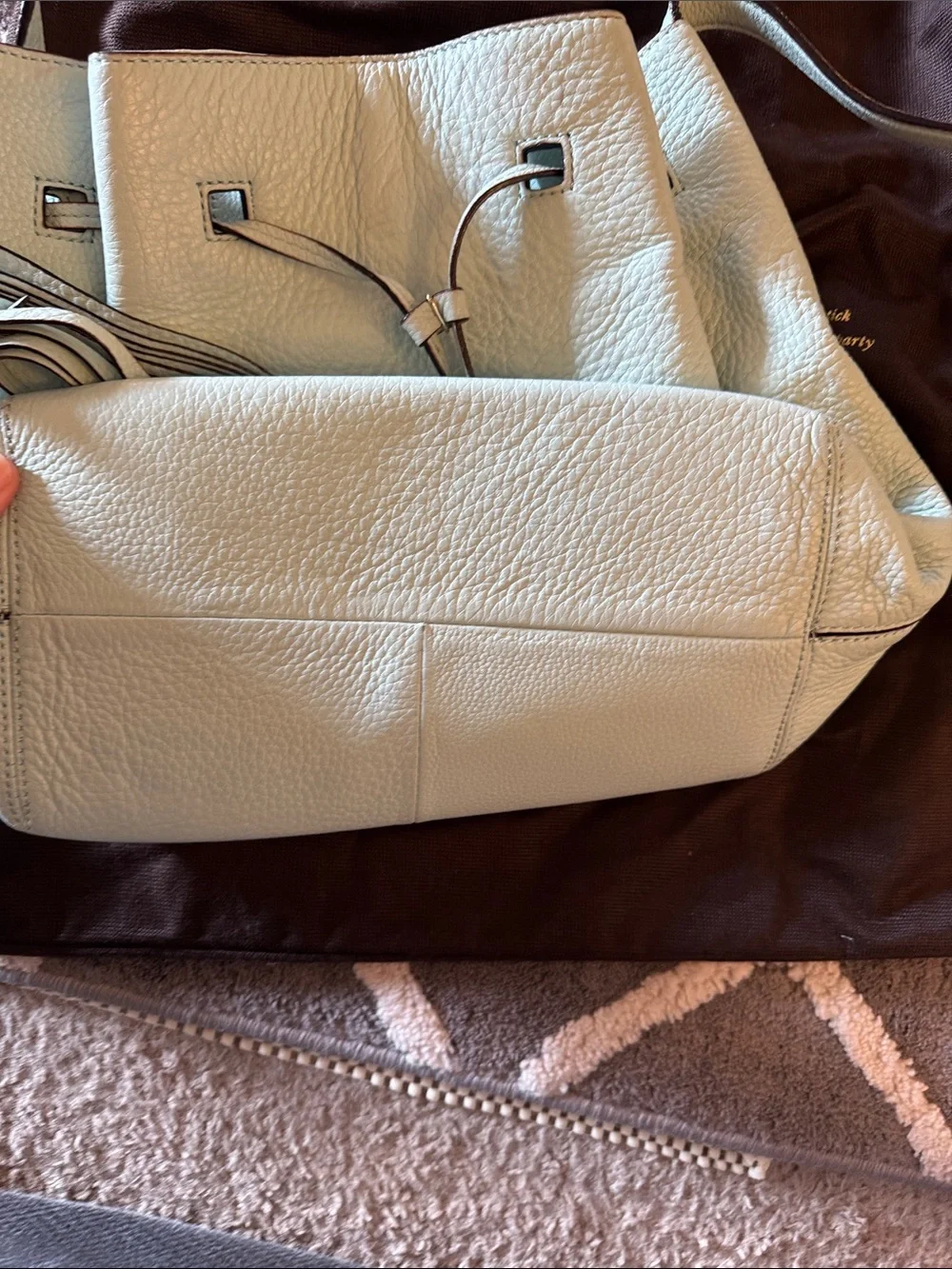 kate spade Light Blue Pebbled Leather Drawstring Shoulder Bag